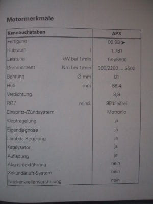 Repleitf AUDI TT Motor APX mech.99..3