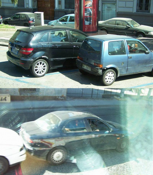 Wszystkie auta w Neapolu są porysowane. Holowanie auto przez auto.