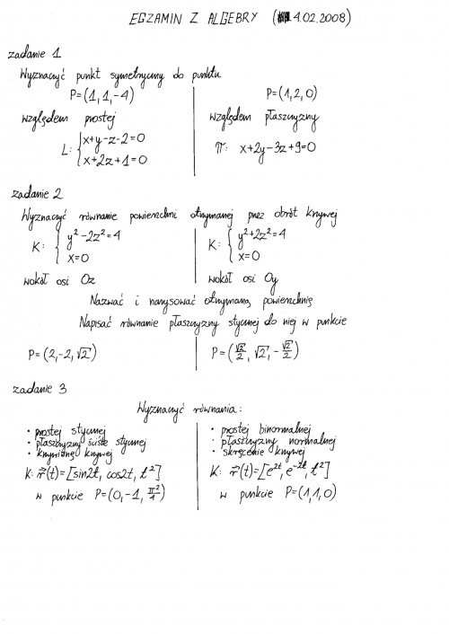 [algebra z geometrią] egzamin 2008