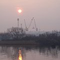 #blask #niebo #Odra #port #rzeka #słońce #Szczecin #woda #wschód