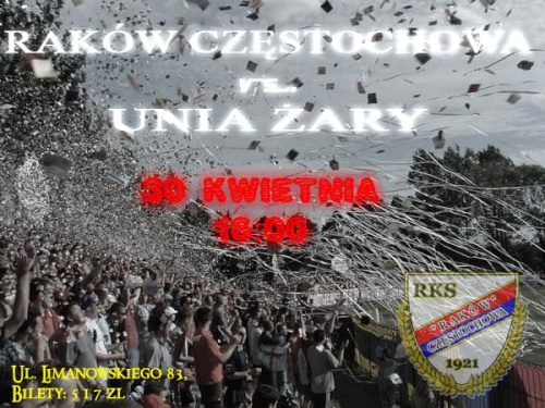 Rakow Czestochowa vs. Unia Zary
30 kwietnia, godz. 16:00 #unia #rakow #czestochowa