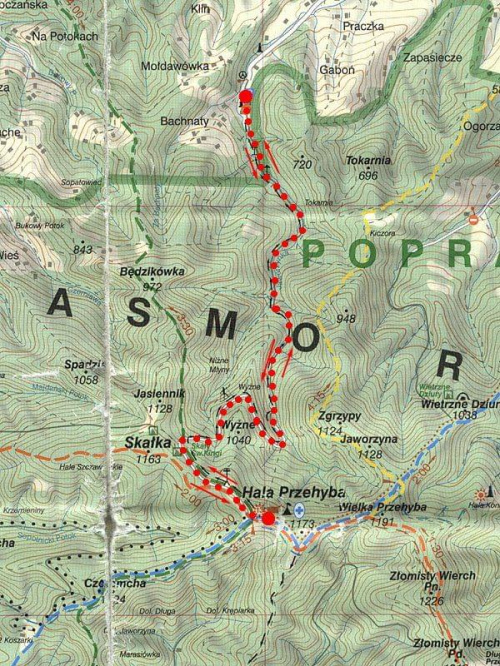 Mapka trasy na Przehybe #góry #rower #przehyba #BeskidSądecki #mapa