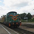 11.06.2008 SM42-542 z pociągiem pomiarowym z Piły Gł, manewruje by po chwili odstawić wagony na tor boczny.
