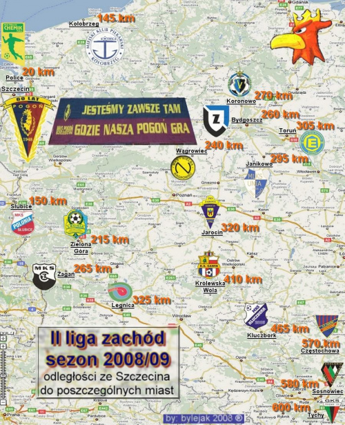 wyjazdy Pogoni Szczecin w sezonie 2008/09 - II liga zachodnia #Chemik #ChemikPolice #Czarni #CzarniŻagań #DumaPomorza #Elana #ElanaToruń #Gawin #GKSTychy #IILiga #Jarota #JarotaJarocin #Kotwica #KotwicaKolobrzeg #KrólewskaWola #Lechia #Pogon