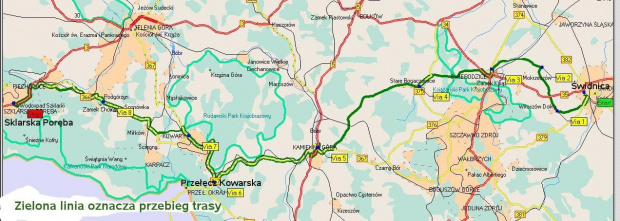 mapka trasy ze Świdnicy do Szklarskiej Poręby, Długość trasy 205km