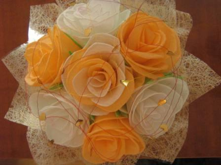 bukiet na ślub, 7 róż (biały+herbaciany) #bukiet #KwiatyZBibuły #handmade